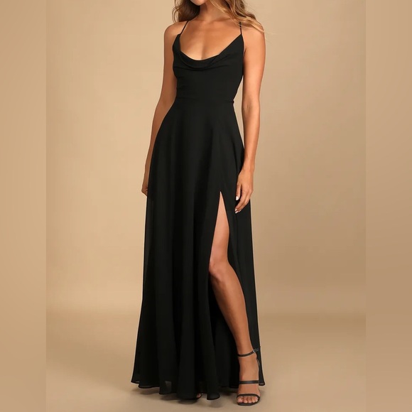 Prom Dress from Lulus (Romantically Speaking Black Cowl Lace-Up Maxi Dress) - Picture 1 of 3